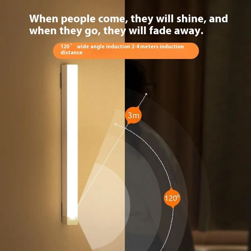 10cm 1W Magnetic LED Strip Light with Motion Sensor for Cabinet USB Rechargeable Light Bar - White Light