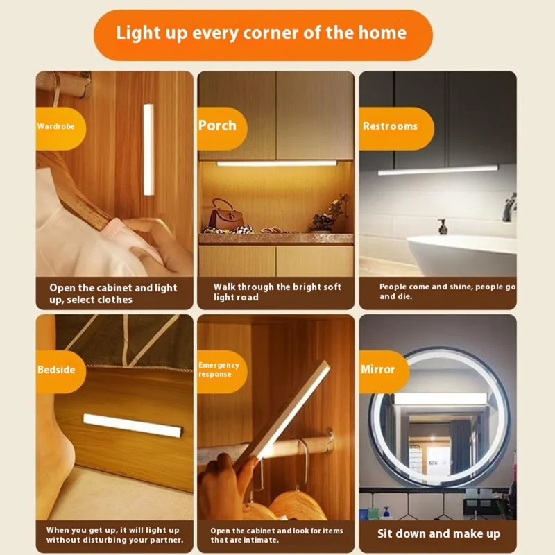 10cm 1W Magnetic LED Strip Light with Motion Sensor for Cabinet USB Rechargeable Light Bar - White Light