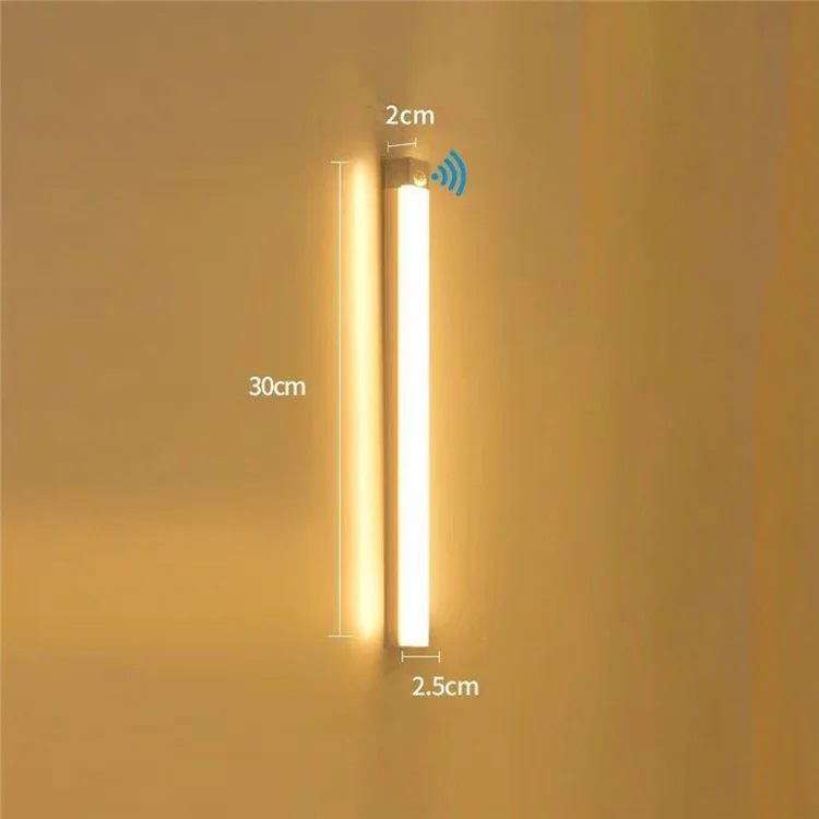 30cm 3W Magnetic Cabinet Light USB Rechargeable Night Lamp Human Body Sensor Light Strip - Warm Light