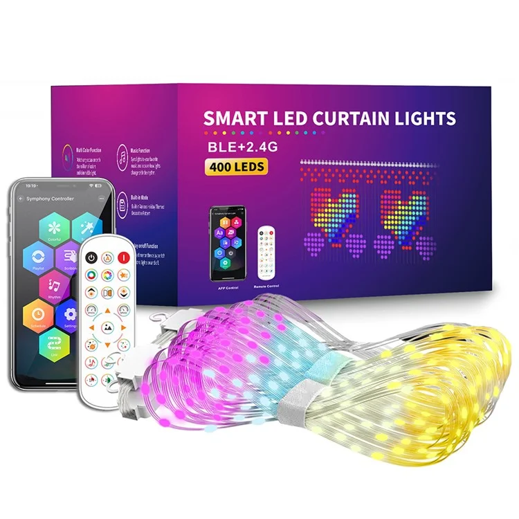 3x3m RGB Colorful Curtain Light APP Bluetooth-compatible DIY Programming Smart Home LED Curtain Light String - EU Plug
