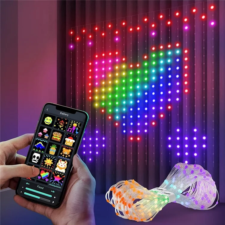 3x3m RGB Colorful Curtain Light APP Bluetooth-compatible DIY Programming Smart Home LED Curtain Light String - EU Plug