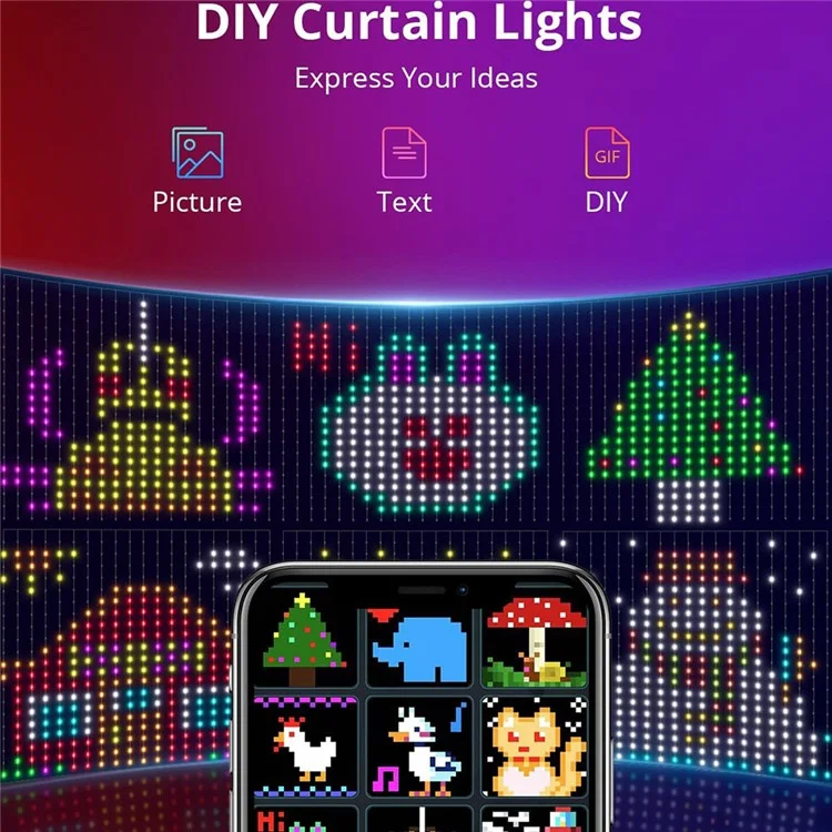 3x3m RGB Colorful Curtain Light APP Bluetooth-compatible DIY Programming Smart Home LED Curtain Light String - EU Plug