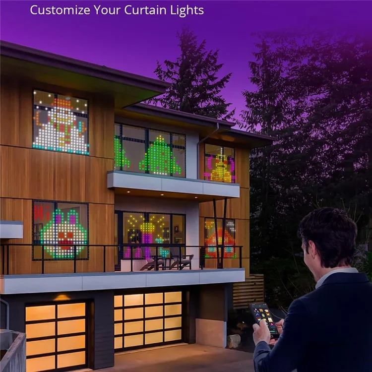 3x3m RGB Colorful Curtain Light APP Bluetooth-compatible DIY Programming Smart Home LED Curtain Light String - EU Plug