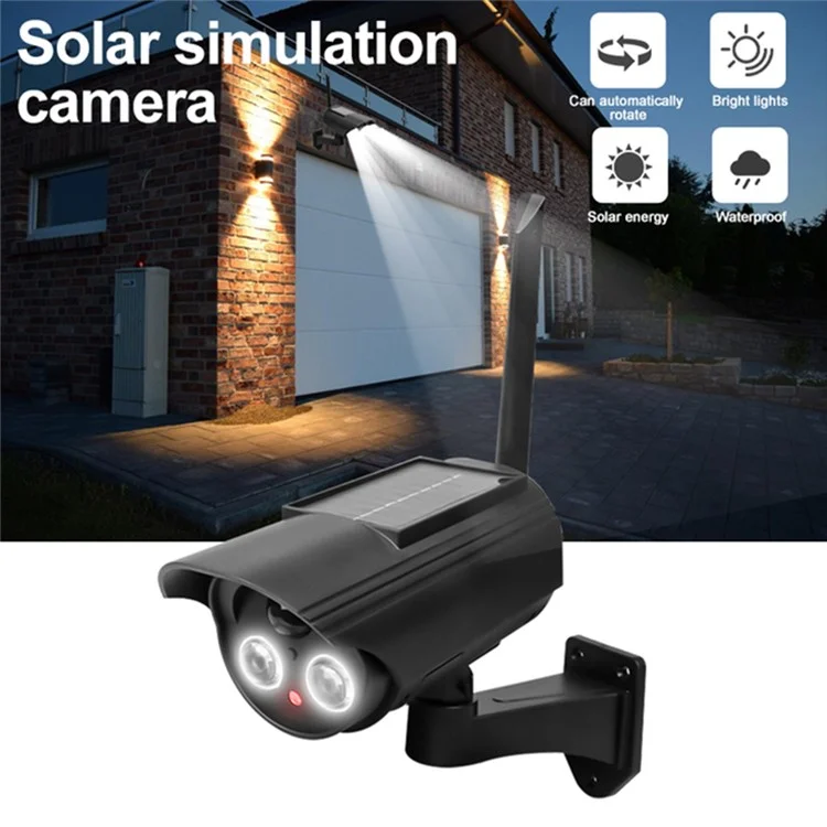 Solar Powered Dummy Security Camera Waterproof Motion Sensor Night Activation Rotation Fake CCTV Camera
