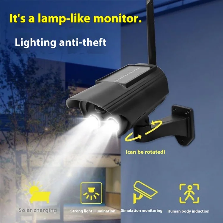 Solar Powered Dummy Security Camera Waterproof Motion Sensor Night Activation Rotation Fake CCTV Camera