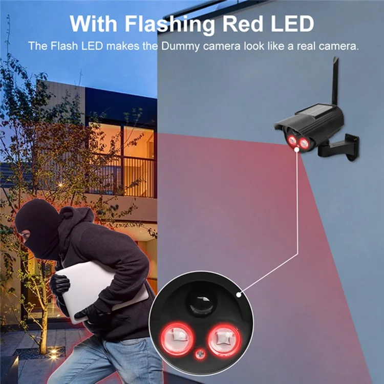 Solar Powered Dummy Security Camera Waterproof Motion Sensor Night Activation Rotation Fake CCTV Camera