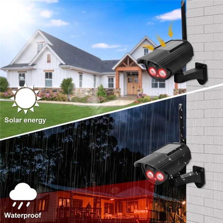 Solar Powered Dummy Security Camera Waterproof Motion Sensor Night Activation Rotation Fake CCTV Camera