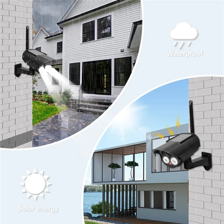 Solar Powered Dummy Security Camera Waterproof Motion Sensor Night Activation Rotation Fake CCTV Camera
