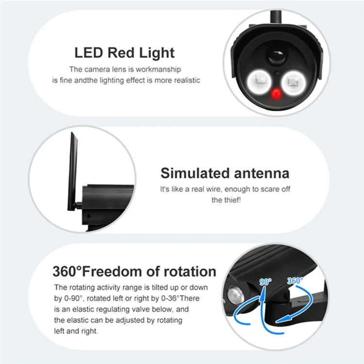 Solar Powered Dummy Security Camera Waterproof Motion Sensor Night Activation Rotation Fake CCTV Camera
