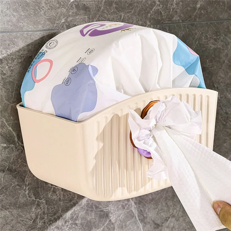 Wall Mounted Tissue Box Holder No Drill Waterproof Plastic Paper Towel Dispenser - Cream White