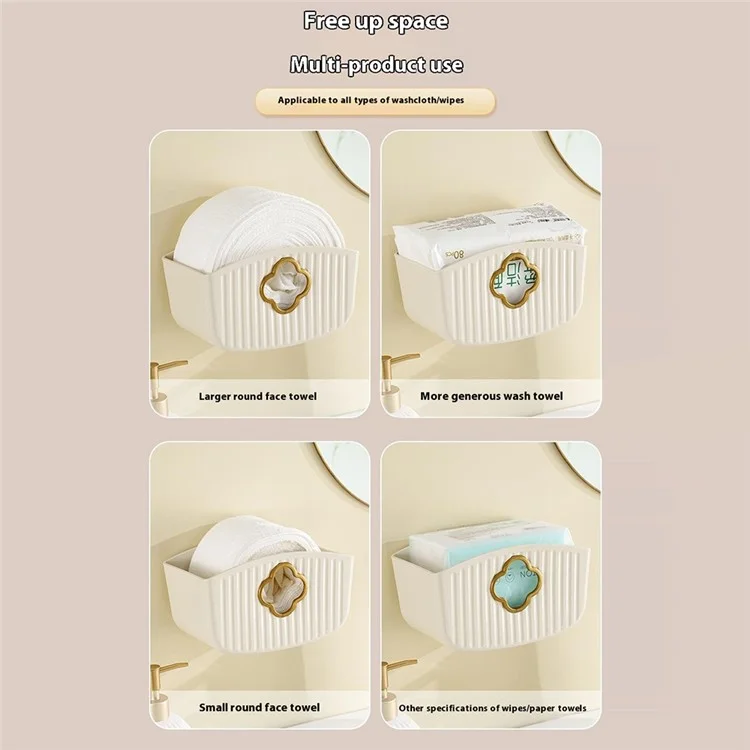Wall Mounted Tissue Box Holder No Drill Waterproof Plastic Paper Towel Dispenser - Cream White