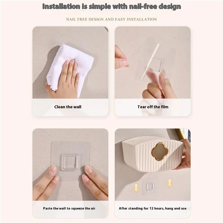 Wall Mounted Tissue Box Holder No Drill Waterproof Plastic Paper Towel Dispenser - Cream White