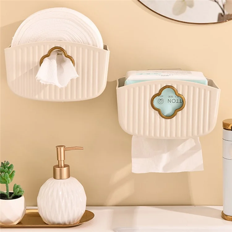 Wall Mounted Tissue Box Holder No Drill Waterproof Plastic Paper Towel Dispenser - Cream White
