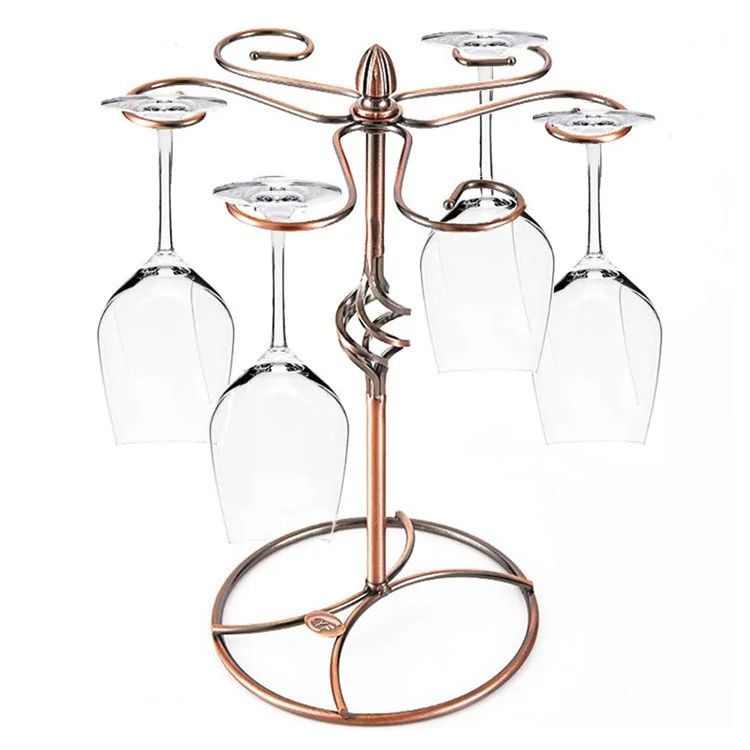 Suporte de vidro de vinho europeu CYF-001A, de ferro artístico, para armazenamento de taças, com capacidade para 6 taças, para exibição em mesa.