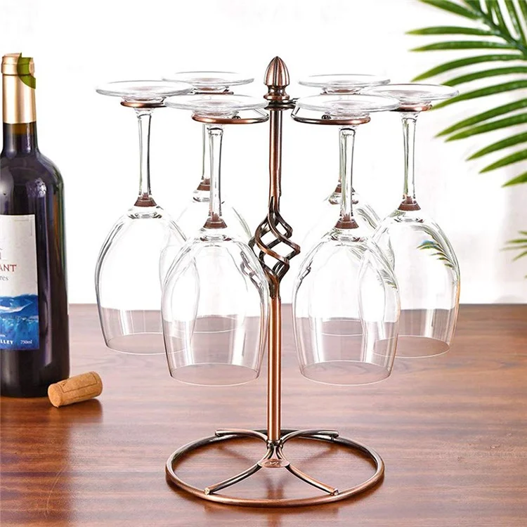 Suporte de vidro de vinho europeu CYF-001A, de ferro artístico, para armazenamento de taças, com capacidade para 6 taças, para exibição em mesa.