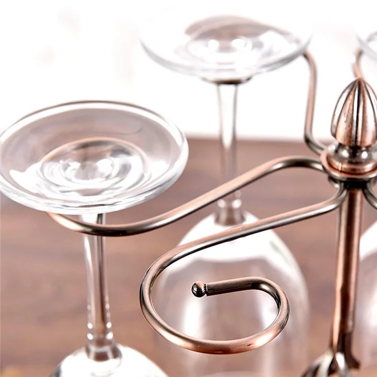 Suporte de vidro de vinho europeu CYF-001A, de ferro artístico, para armazenamento de taças, com capacidade para 6 taças, para exibição em mesa.