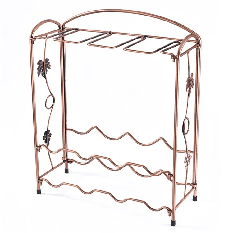 CYF-005L Wine Rack with Glass Holder European Style Iron Wine Storage Organizer for 8 Bottle Wine - Bronze