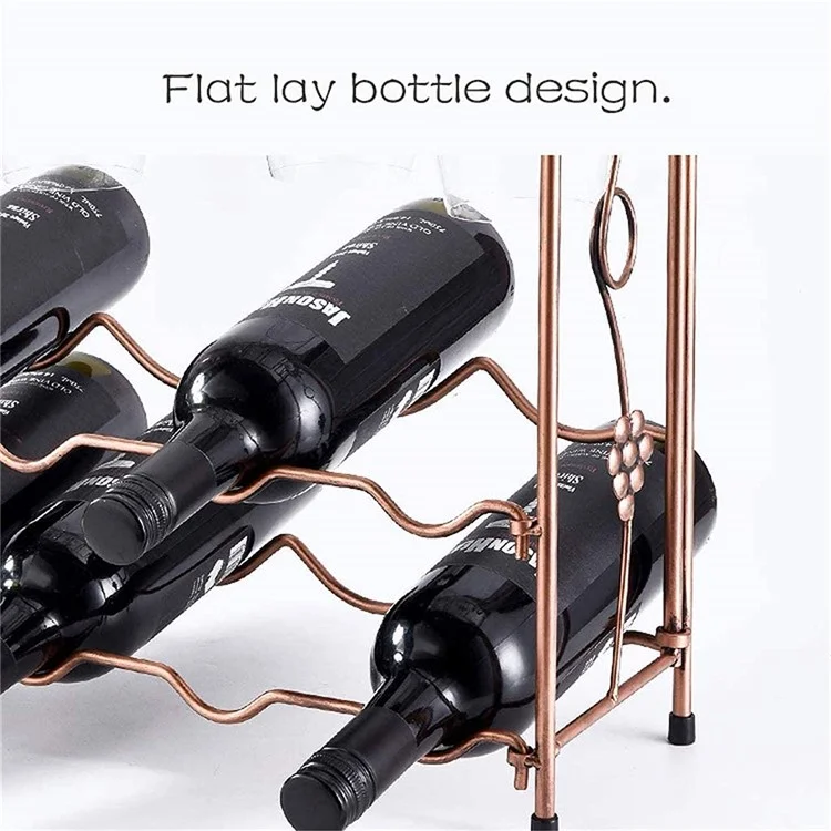 CYF-005L Wine Rack with Glass Holder European Style Iron Wine Storage Organizer for 8 Bottle Wine - Bronze