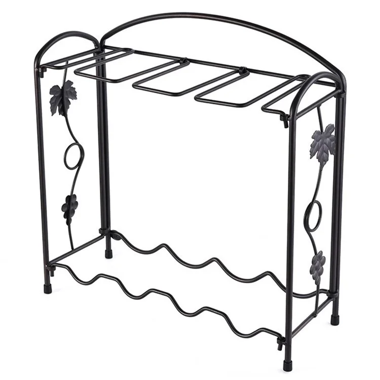 CYF-005S Estantería para 4 botellas de vino con soporte para copas, estantería de almacenamiento de vino de hierro para encimera - Bronce mate
