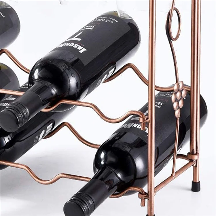 CYF-005S Estantería para 4 botellas de vino con soporte para copas, estantería de almacenamiento de vino de hierro para encimera - Bronce mate