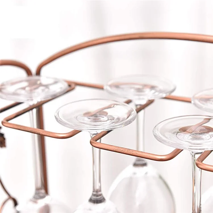 CYF-005S Estantería para 4 botellas de vino con soporte para copas, estantería de almacenamiento de vino de hierro para encimera - Bronce mate