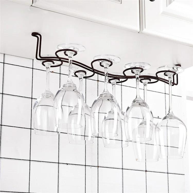 Suporte de taças de vinho minimalista CYF-032A para armário sem furos, com capacidade para 6 taças.