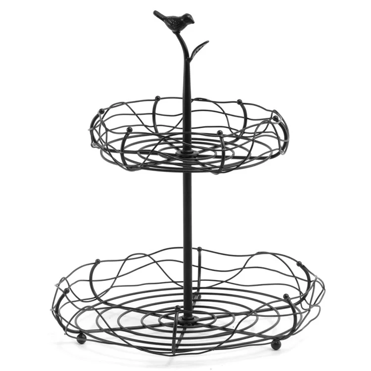 Cesta de frutas de hierro de 2 niveles CYF-837 para encimera de cocina, decorativa y de almacenamiento - Negro