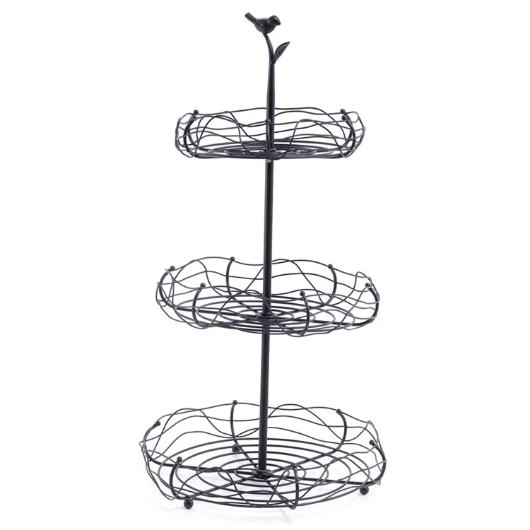 CYF-837 Cesta de Fruta de Hierro de 3 Niveles para Encimera de Cocina, Almacenamiento Decorativo - Negro
