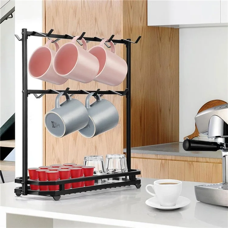 Kaffeebecher-Halter-Rack 3-stufiger Eisen-Aufbewahrungsorganisator Küchen-Arbeitsplatten-Tasse Hänge-Ständer
