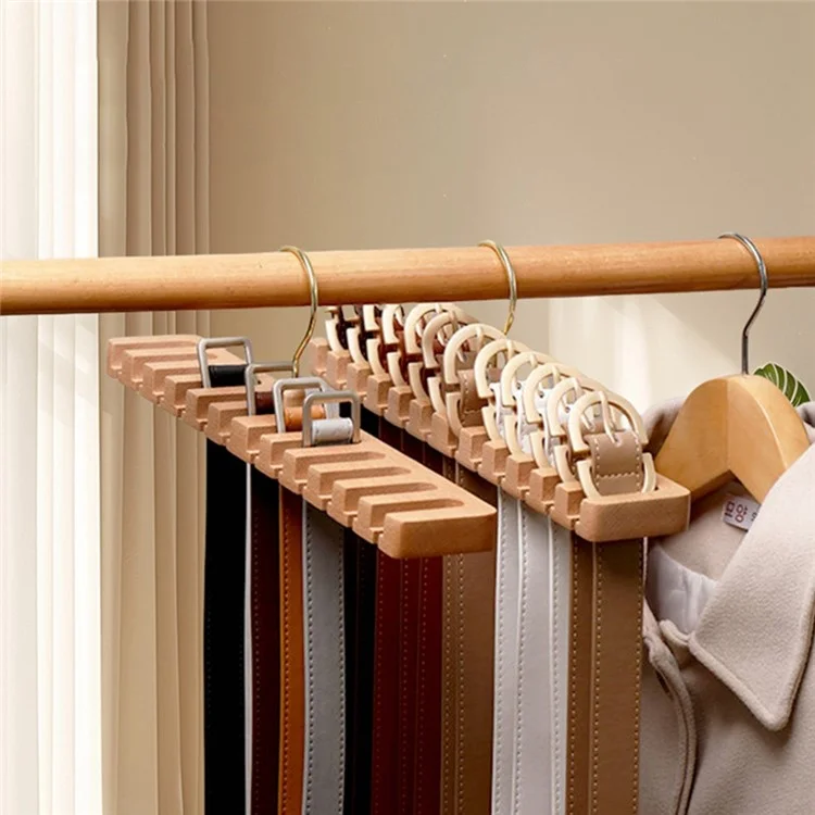 Organizador de cintos de madeira de faia com 14 slots, economizador de espaço para guarda-roupa - cor da madeira