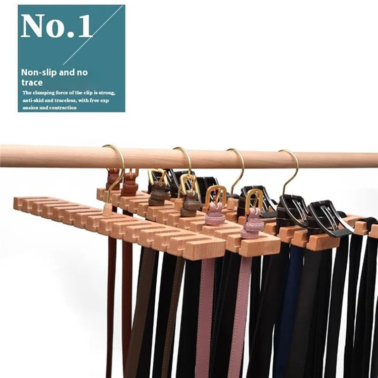 Organizador de cintos de madeira de faia com 14 slots, economizador de espaço para guarda-roupa - cor da madeira