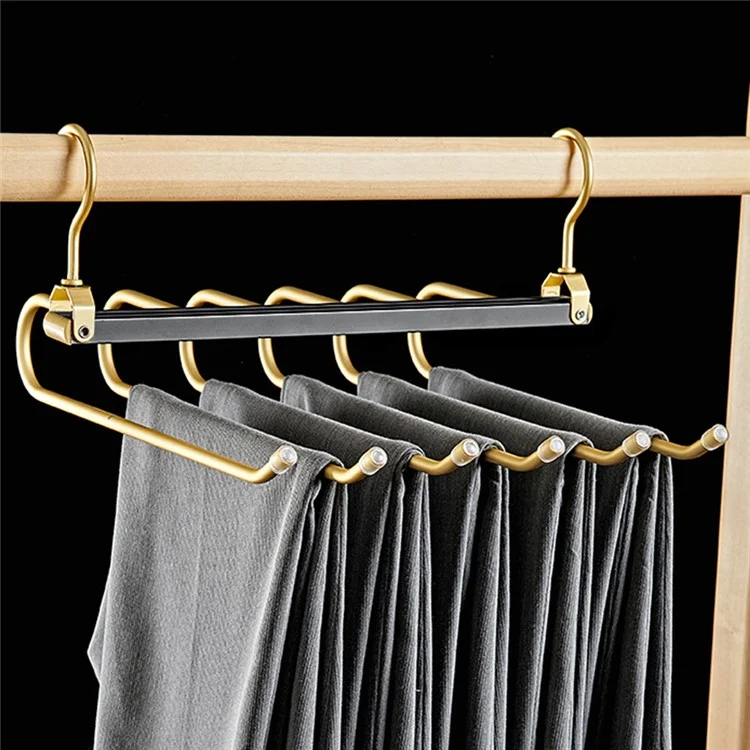 Foldable Aluminum Alloy Pants Hanger 6 Layer Space Saving Wardrobe Trouser Organizer - Black+Gold