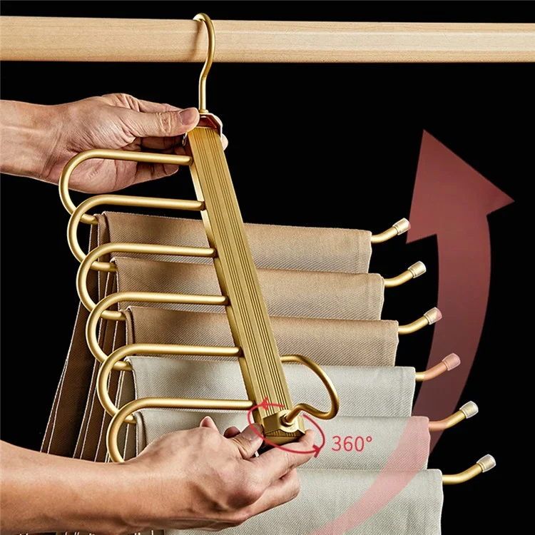 Foldable Aluminum Alloy Pants Hanger 6 Layer Space Saving Wardrobe Trouser Organizer - Black+Gold
