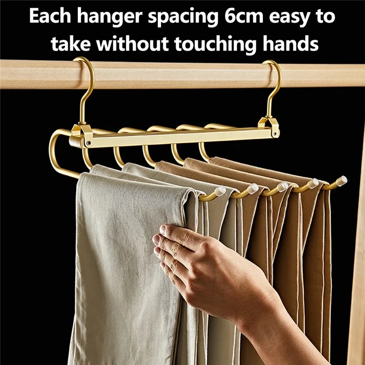 Foldable Aluminum Alloy Pants Hanger 6 Layer Space Saving Wardrobe Trouser Organizer - Black+Gold