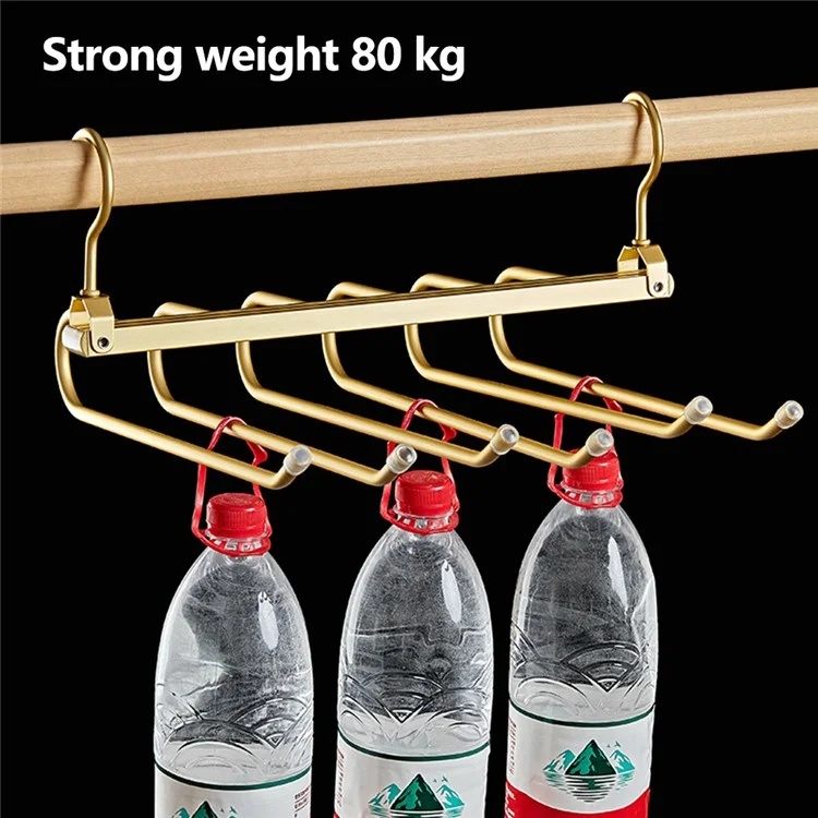 Foldable Aluminum Alloy Pants Hanger 6 Layer Space Saving Wardrobe Trouser Organizer - Black+Gold