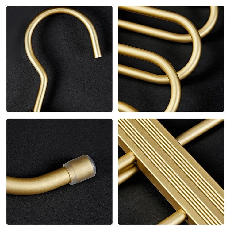 Foldable Aluminum Alloy Pants Hanger 6 Layer Space Saving Wardrobe Trouser Organizer - Black+Gold