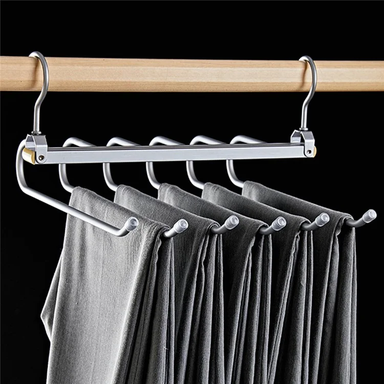 Foldable Aluminum Alloy Pants Hanger 6 Layer Space Saving Wardrobe Trouser Organizer - Grey