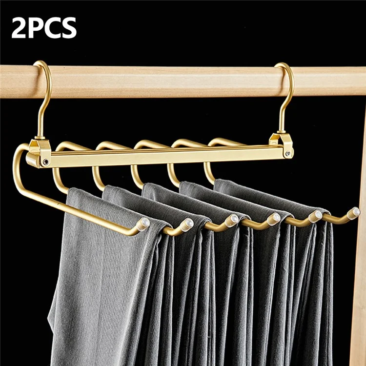 2 supports de pantalon pliables en alliage d'aluminium, organisateur de garde-robe à 6 niveaux pour économiser de l'espace - Doré