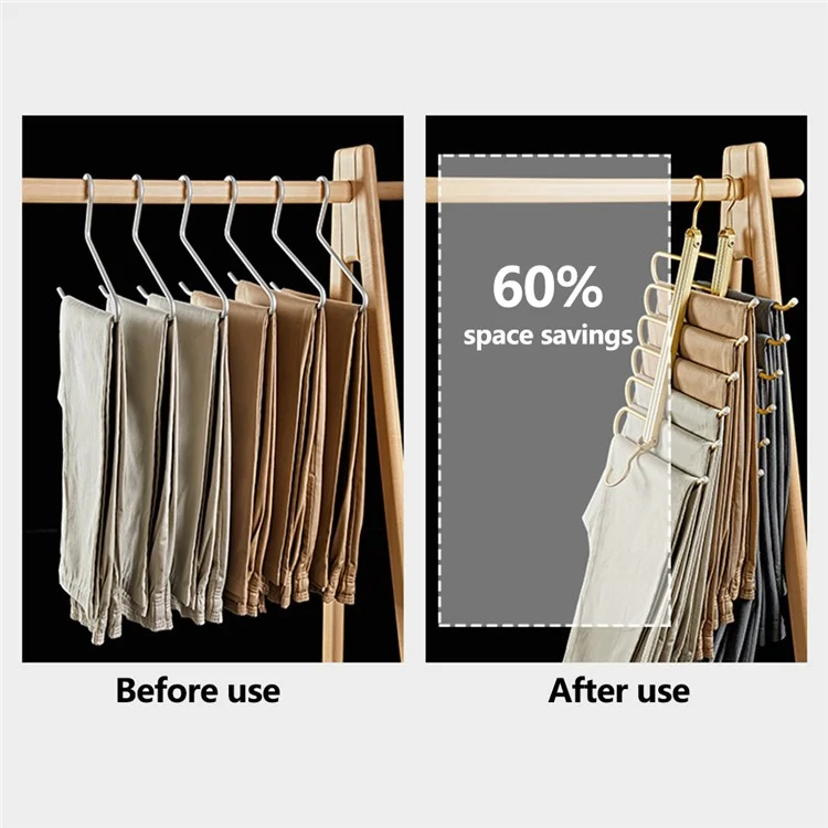 2 supports de pantalon pliables en alliage d'aluminium, organisateur de garde-robe à 6 niveaux pour économiser de l'espace - Doré