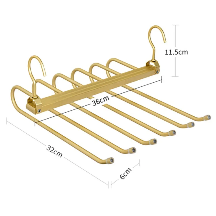 2 supports de pantalon pliables en alliage d'aluminium, organisateur de garde-robe à 6 niveaux pour économiser de l'espace - Doré