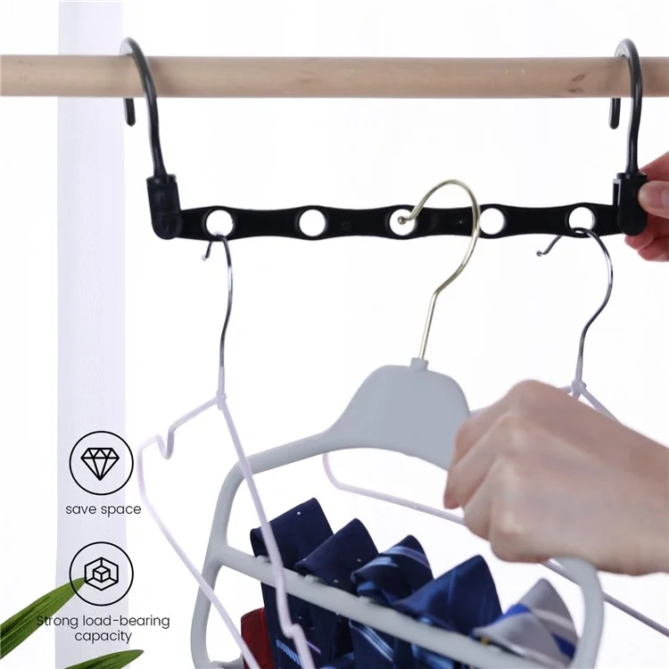 5Pcs Plastic Clothes Hanger 5 Hole Design Anti Slip Rotatable Space Saving Wardrobe Organizer - Black
