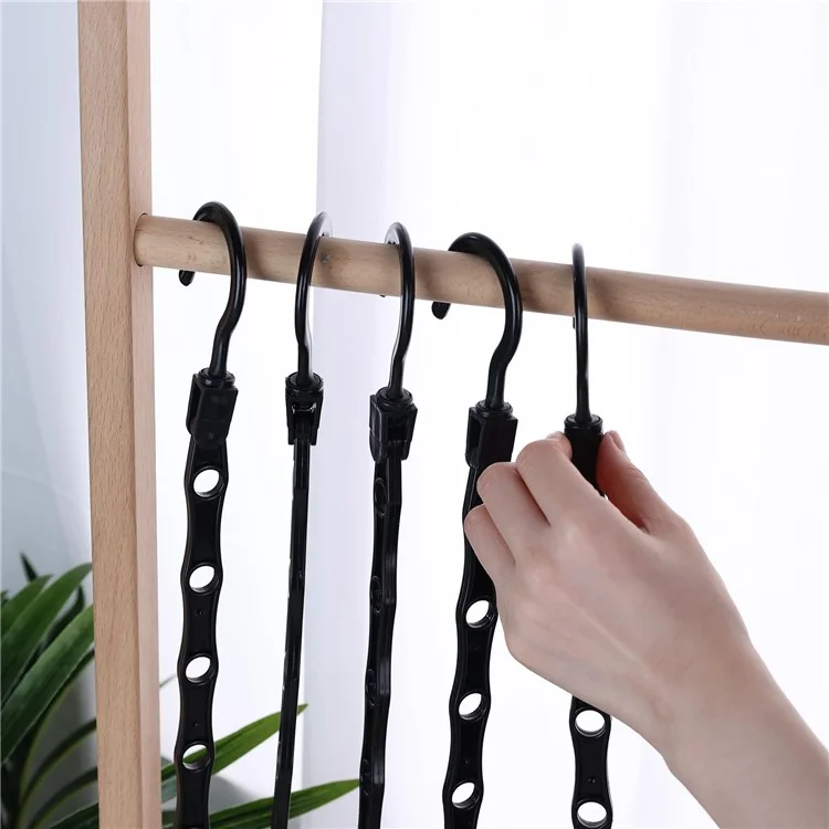 5Pcs Plastic Clothes Hanger 5 Hole Design Anti Slip Rotatable Space Saving Wardrobe Organizer - Black