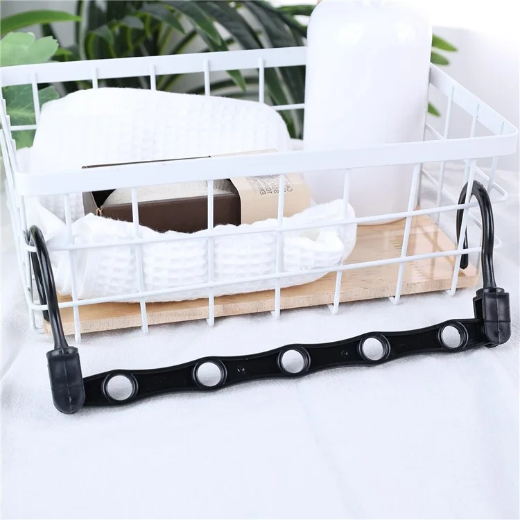 5Pcs Plastic Clothes Hanger 5 Hole Design Anti Slip Rotatable Space Saving Wardrobe Organizer - Black