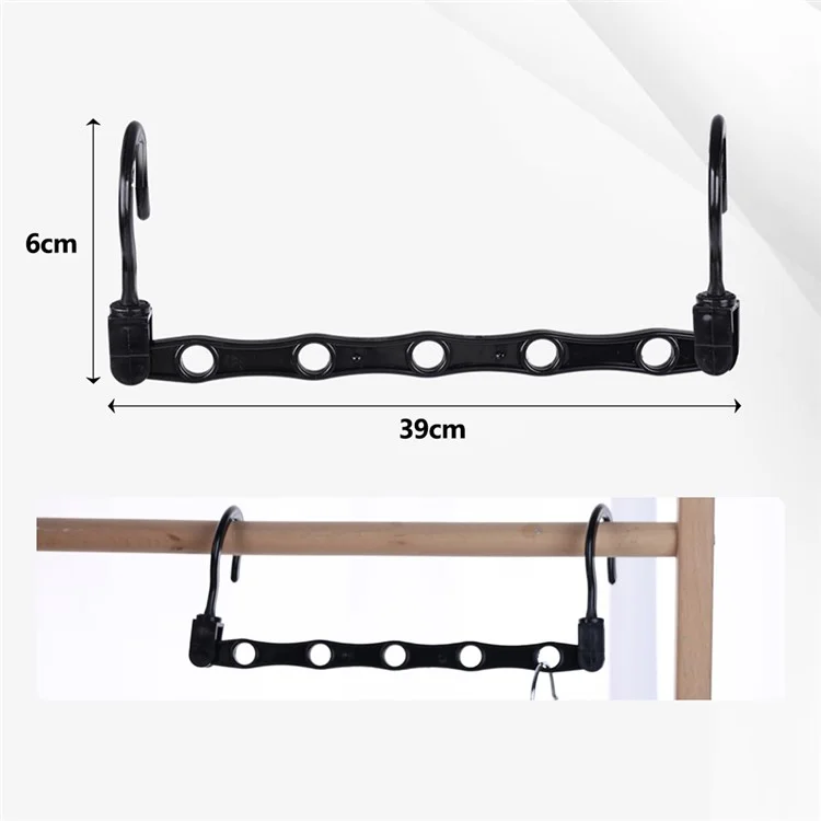 5Pcs Plastic Clothes Hanger 5 Hole Design Anti Slip Rotatable Space Saving Wardrobe Organizer - Black
