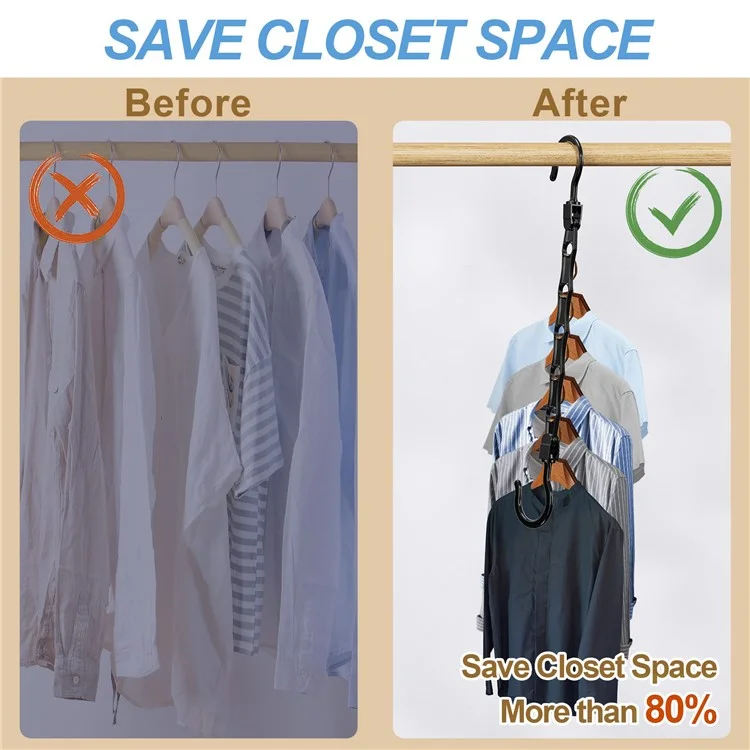 5Pcs Plastic Clothes Hanger 5 Hole Design Anti Slip Rotatable Space Saving Wardrobe Organizer - Black