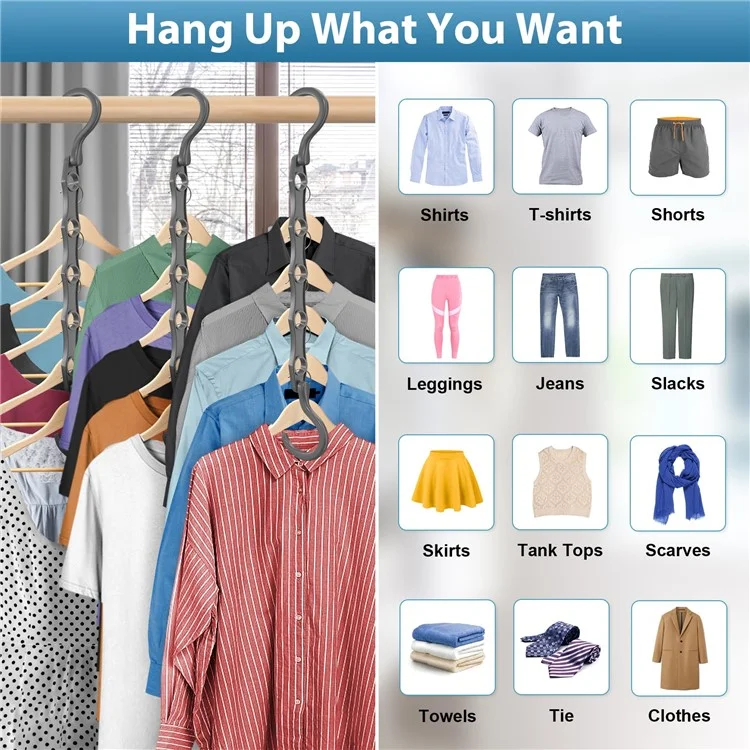 5Pcs Plastic Clothes Hanger 5 Hole Design Anti Slip Rotatable Space Saving Wardrobe Organizer - Black