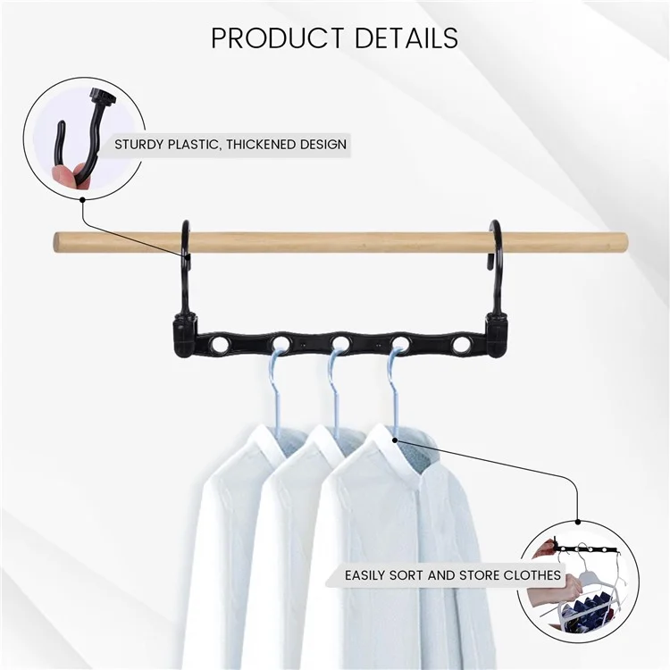 5Pcs Plastic Clothes Hanger 5 Hole Design Anti Slip Rotatable Space Saving Wardrobe Organizer - Black