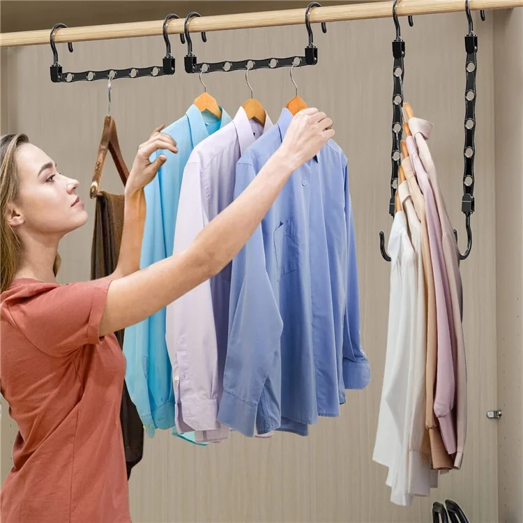 5Pcs Plastic Clothes Hanger 5 Hole Design Anti Slip Rotatable Space Saving Wardrobe Organizer - Black