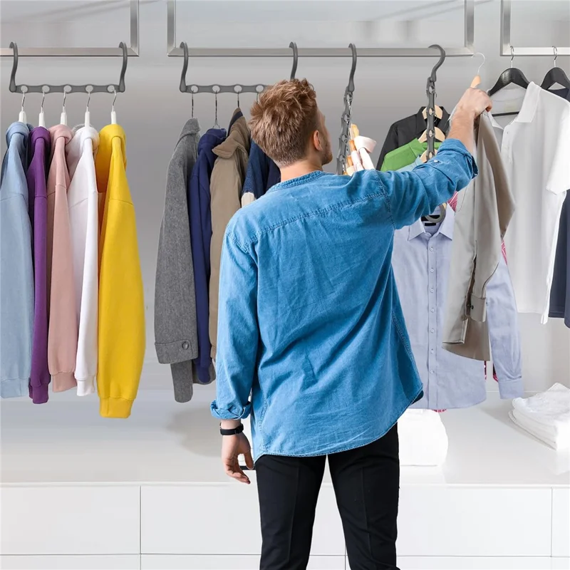 Plastic Clothes Hanger 5 Hole Design Anti Slip Rotatable Space Saving Wardrobe Organizer - White