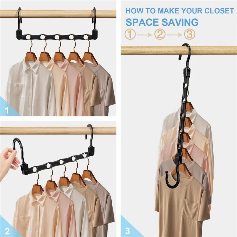 Plastic Clothes Hanger 5 Hole Design Anti Slip Rotatable Space Saving Wardrobe Organizer - White